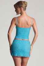 Chic Embellished Mid-Rise Micro Mini Skirt in Aqua Blue