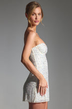 Chic Embellished Strapless Corset Mini Dress in White