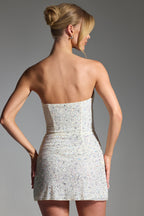Chic Embellished Strapless Corset Mini Dress in White