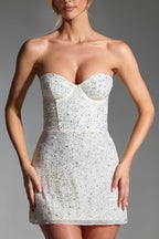 Chic Embellished Strapless Corset Mini Dress in White