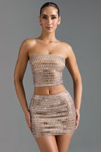 Chic Embellished Low-Rise Micro Mini Skirt in Almond