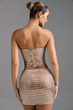Chic Embellished Low-Rise Micro Mini Skirt in Almond