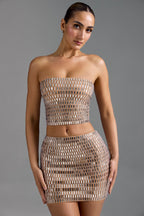 Chic Embellished Low-Rise Micro Mini Skirt in Almond