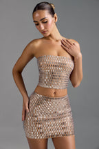Chic Embellished Low-Rise Micro Mini Skirt in Almond