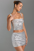 Chic Embellished Low-Rise Micro Mini Skirt in White