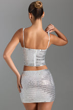 Chic Embellished Low-Rise Micro Mini Skirt in White