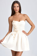 Chic Bandeau Floral-Appliqué Corset Mini Dress in Ivory