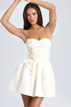 Chic Bandeau Floral-Appliqué Corset Mini Dress in Ivory