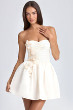 Chic Bandeau Floral-Appliqué Corset Mini Dress in Ivory