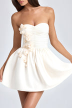 Chic Bandeau Floral-Appliqué Corset Mini Dress in Ivory