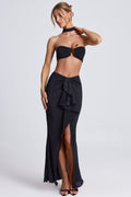 Chic Ruffle-Trim Maxi Skirt in Black