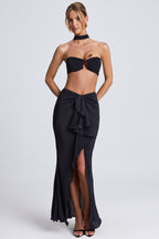 Chic Ruffle-Trim Maxi Skirt in Black