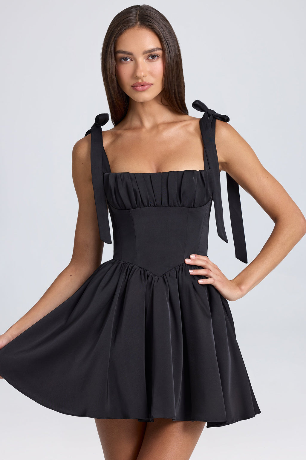 Chic Draped Corset Mini Dress in Black