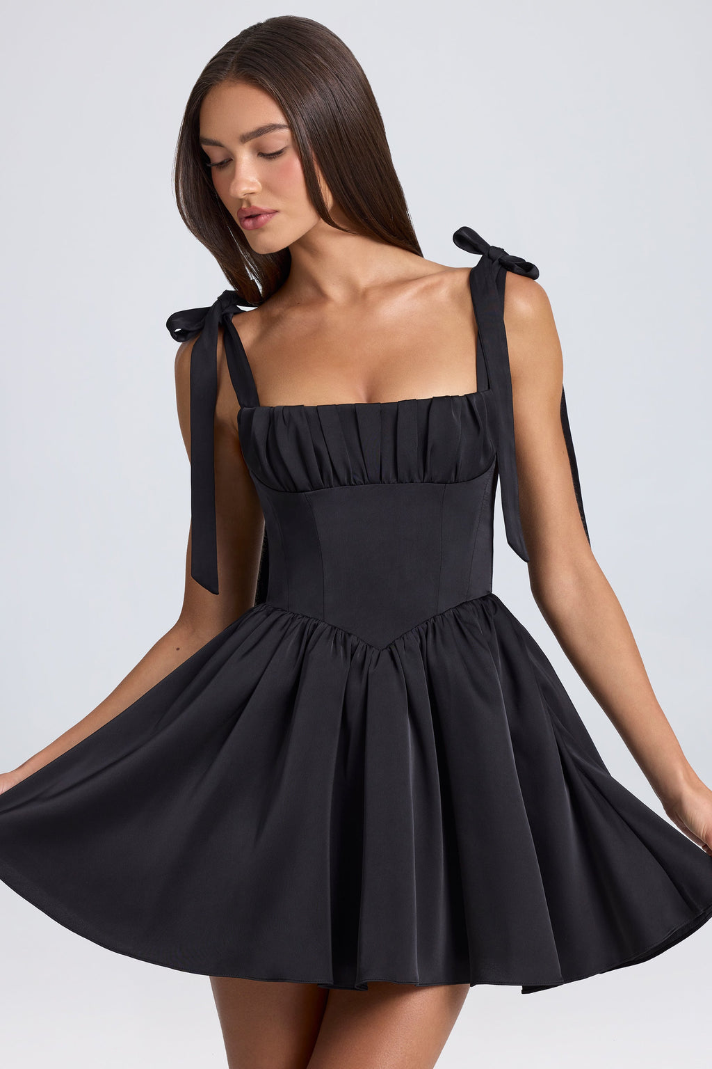Chic Draped Corset Mini Dress in Black
