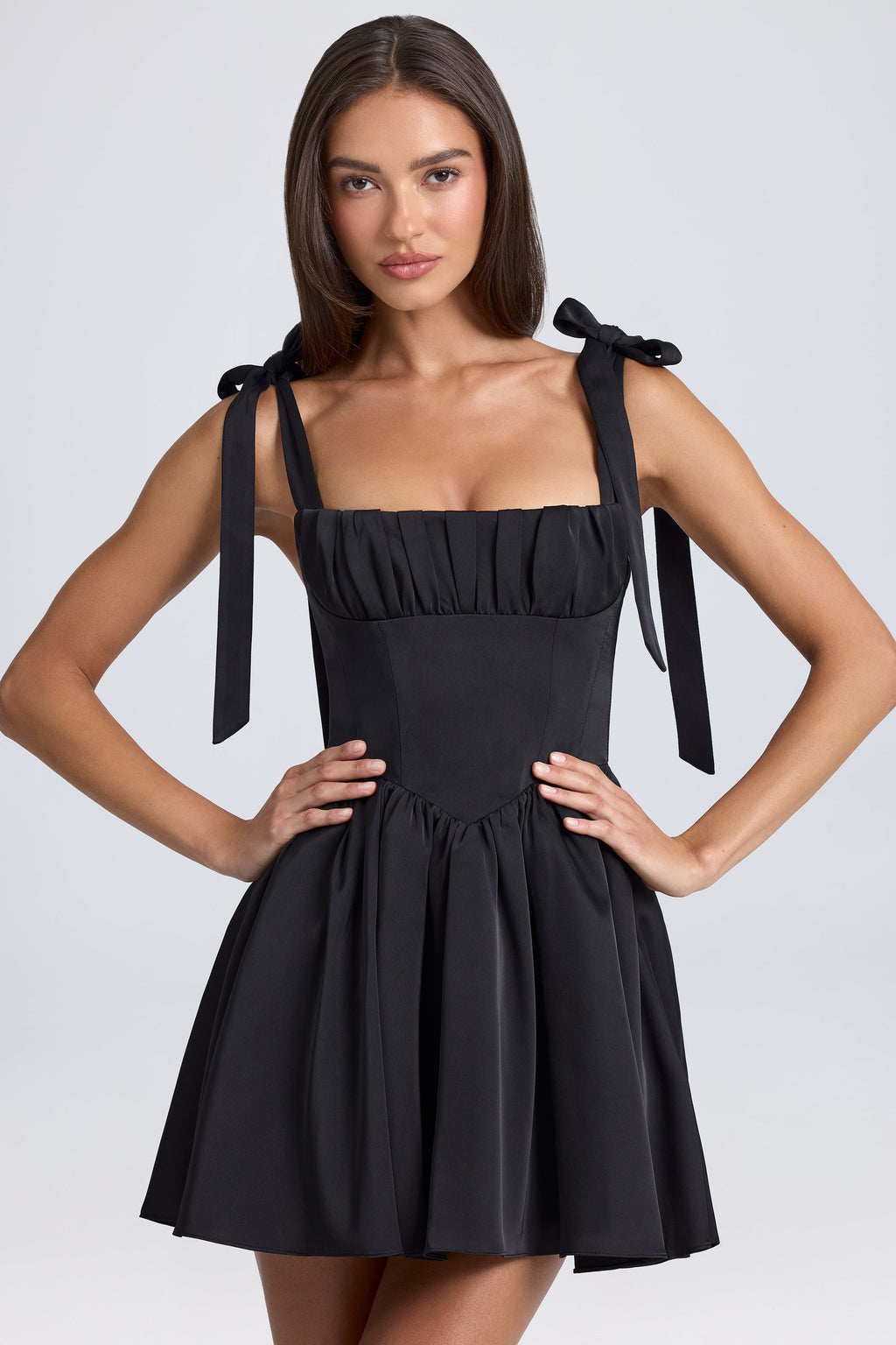Chic Draped Corset Mini Dress in Black