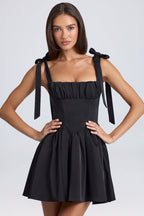 Chic Draped Corset Mini Dress in Black