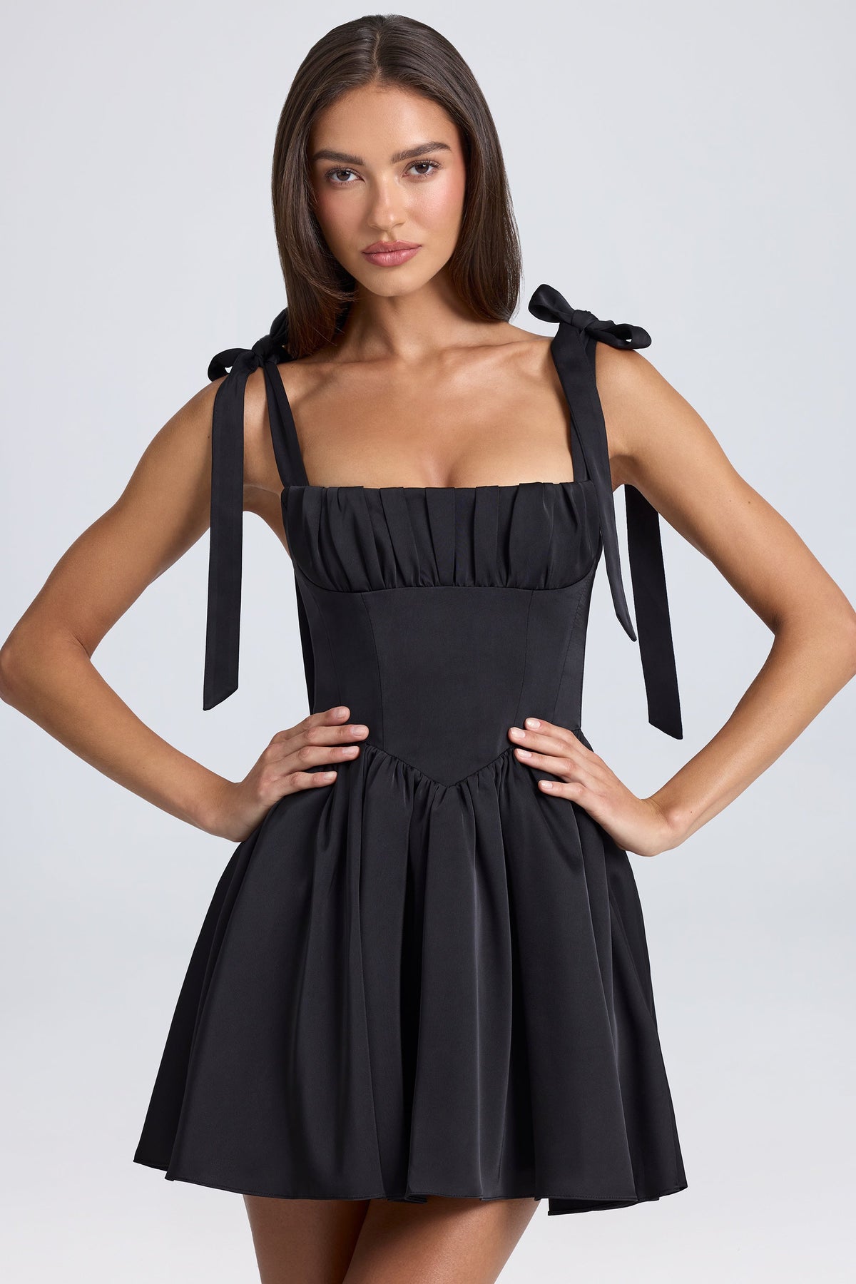 Chic Draped Corset Mini Dress in Black