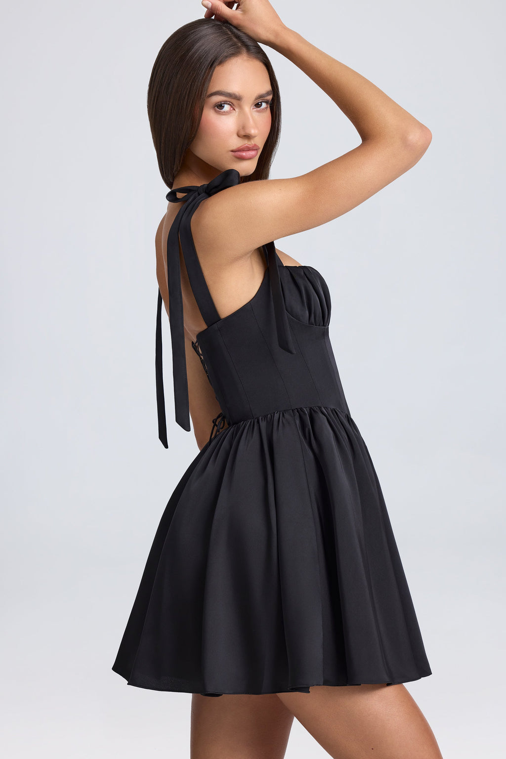 Chic Draped Corset Mini Dress in Black