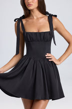 Chic Draped Corset Mini Dress in Black