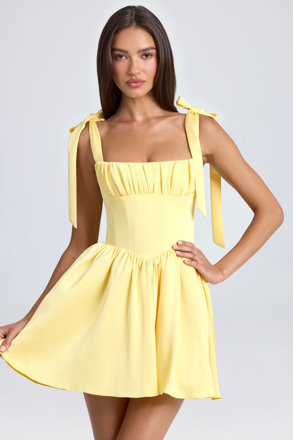 Chic Draped Corset Mini Dress in Daffodil
