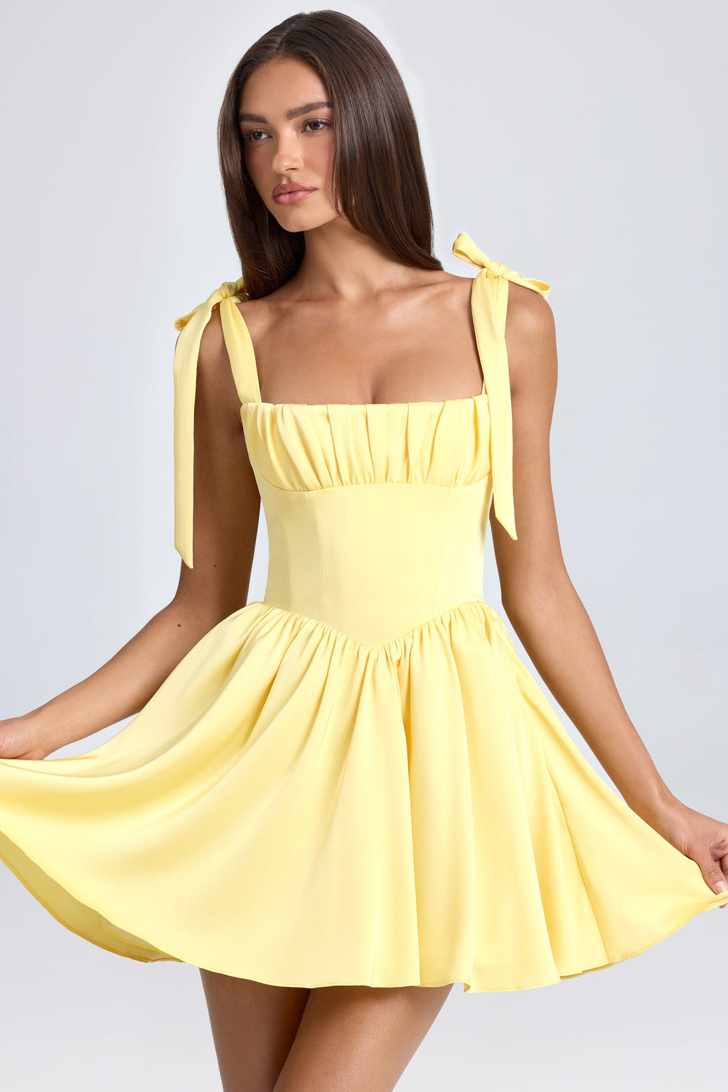 Chic Draped Corset Mini Dress in Daffodil
