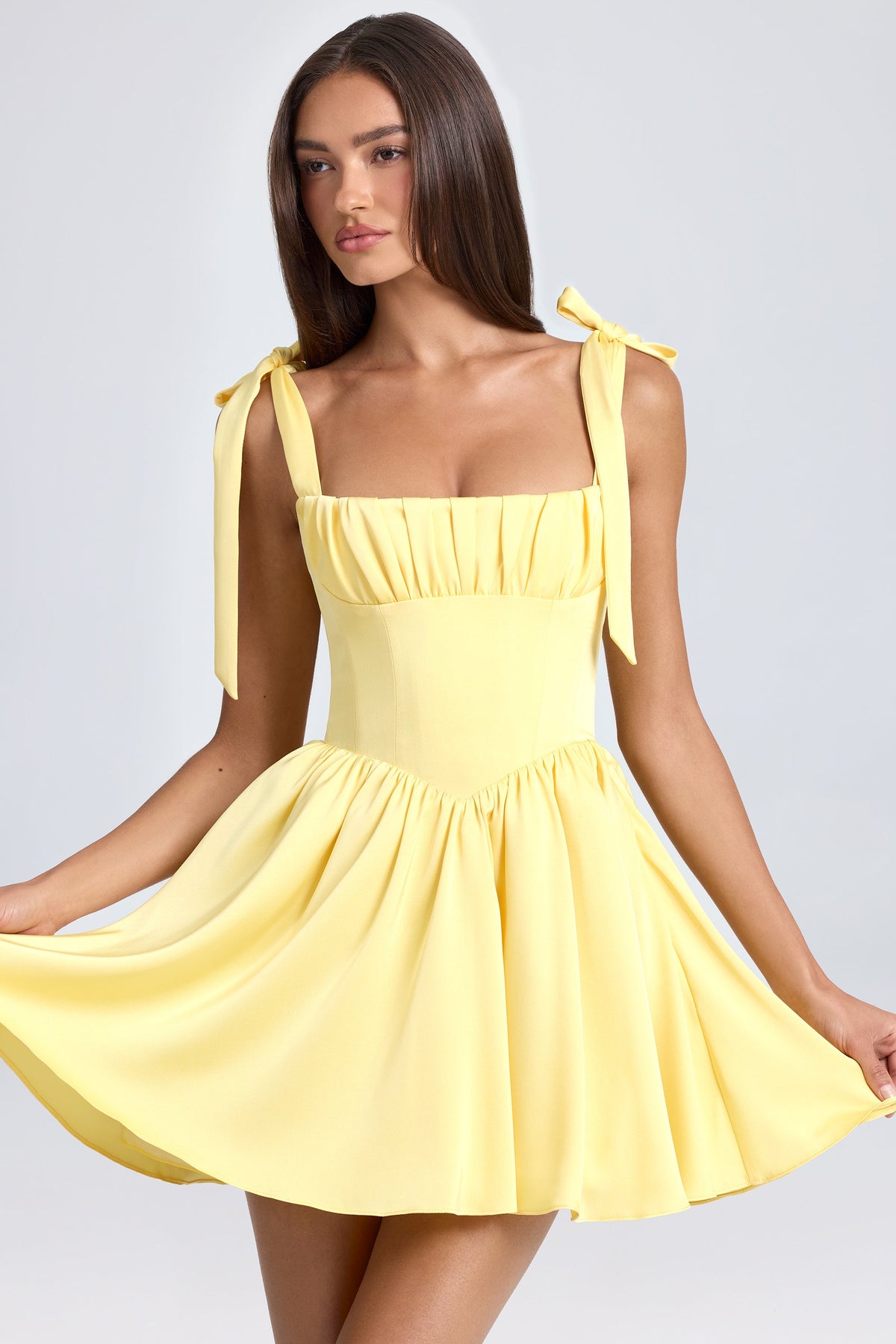 Chic Draped Corset Mini Dress in Daffodil