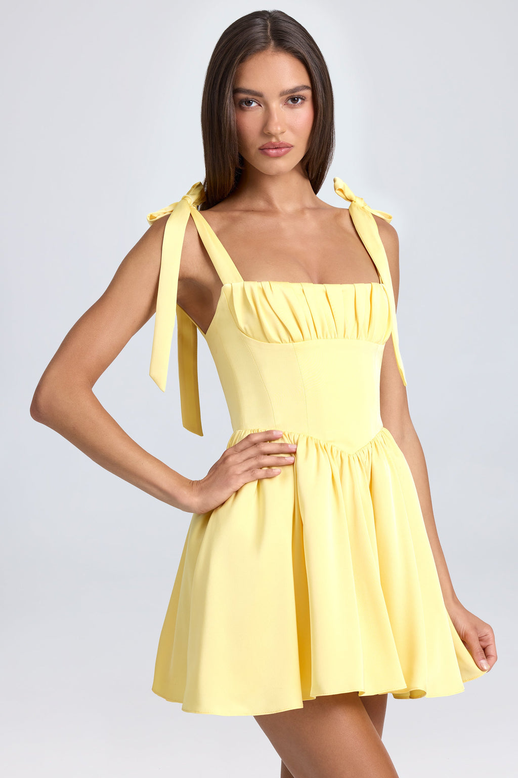 Chic Draped Corset Mini Dress in Daffodil