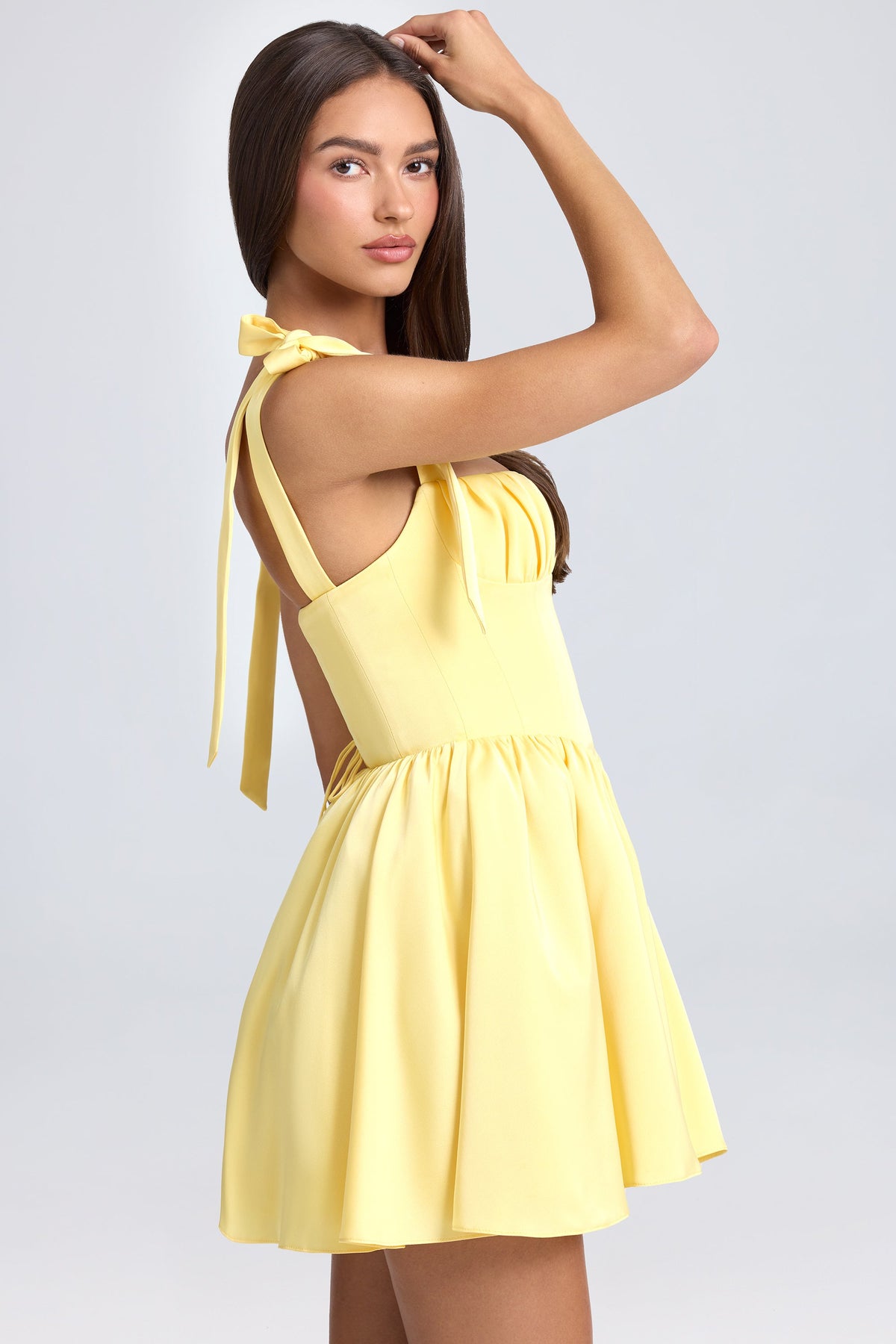 Chic Draped Corset Mini Dress in Daffodil