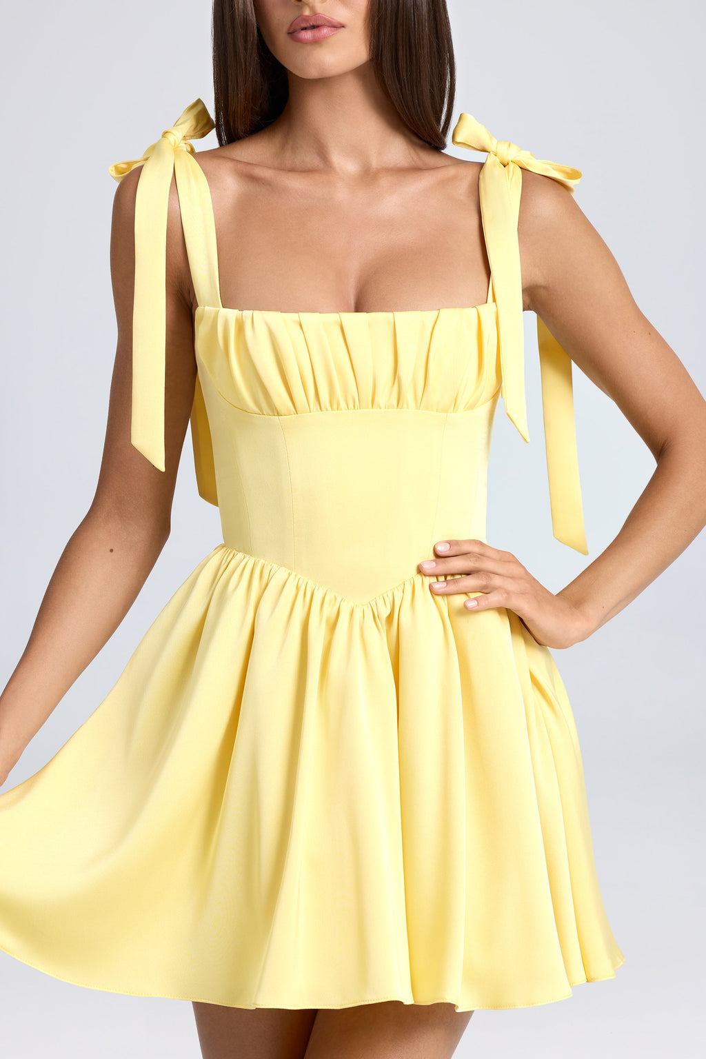 Chic Draped Corset Mini Dress in Daffodil