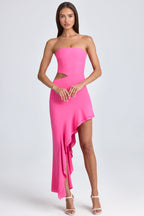 Chic Bandeau Cut-Out Ruffle-Trim Maxi Dress in Lollipop Pink