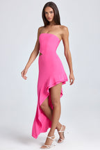 Chic Bandeau Cut-Out Ruffle-Trim Maxi Dress in Lollipop Pink