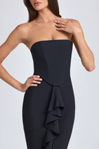Chic Bandeau Ruffle-Trim Corset Gown in Black