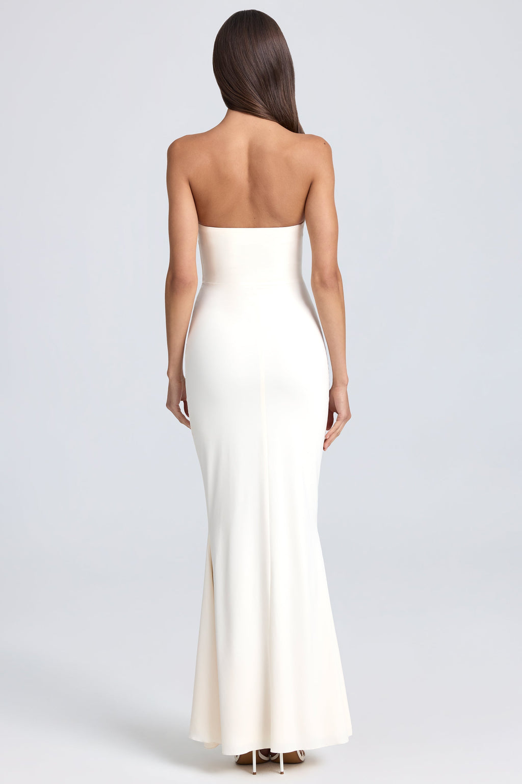 Chic Bandeau Ruffle-Trim Corset Gown in Ivory