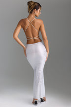 Chic Embellished Cut-Out Backless Maxi Dress in White