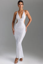 Chic Embellished Cut-Out Backless Maxi Dress in White