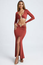 Chic Hardware Detail Fishtail Maxi Skirt in Auburn Brown