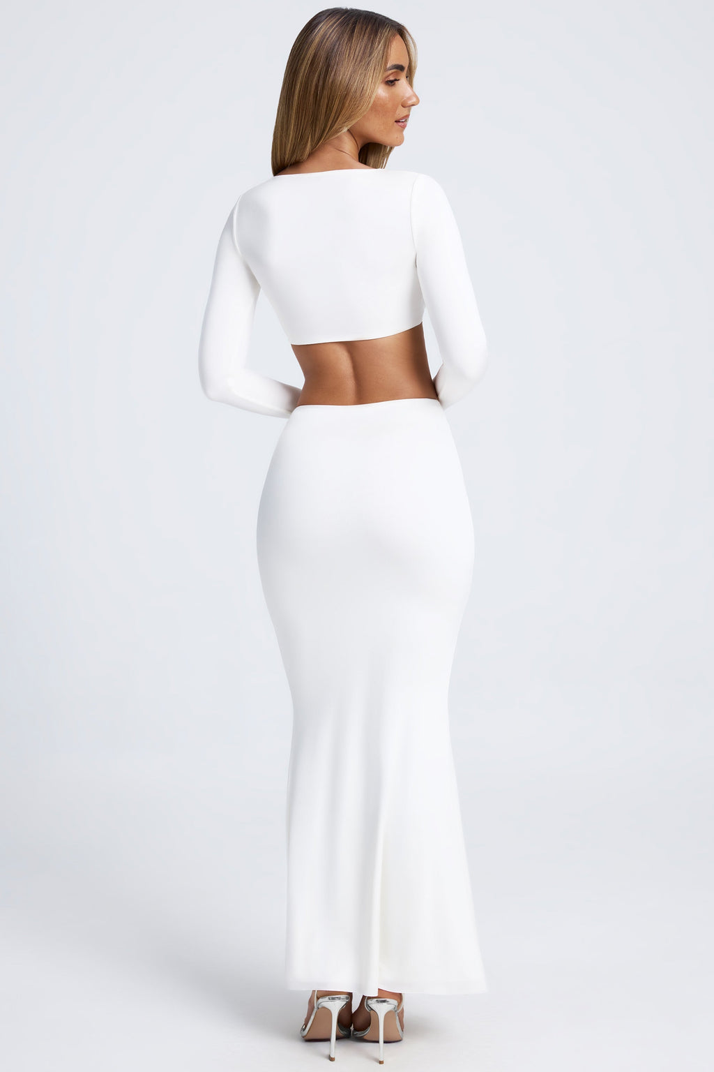 Chic Hardware Detail Fishtail Maxi Skirt in White