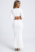 Chic Hardware Detail Fishtail Maxi Skirt in White