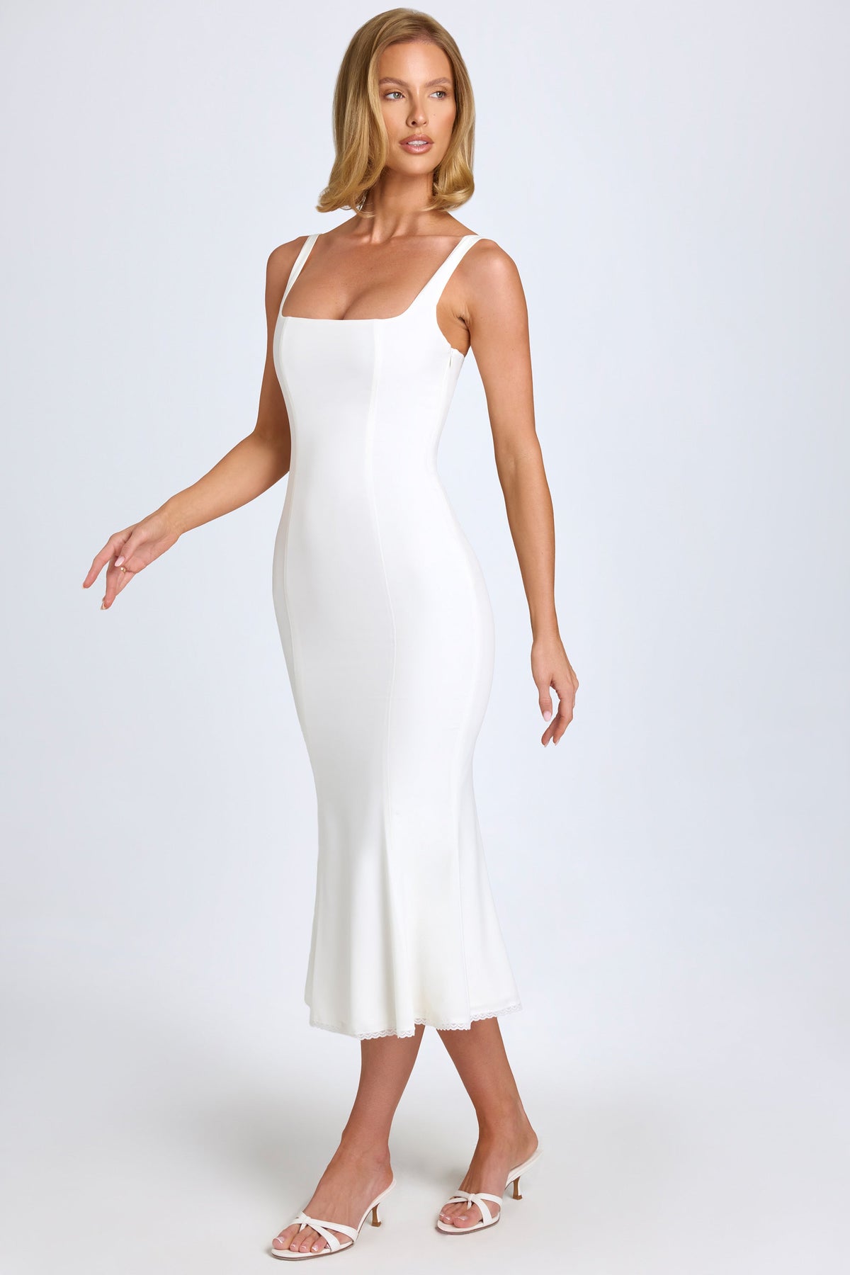 Chic Lace-Trim Midaxi Dress in White