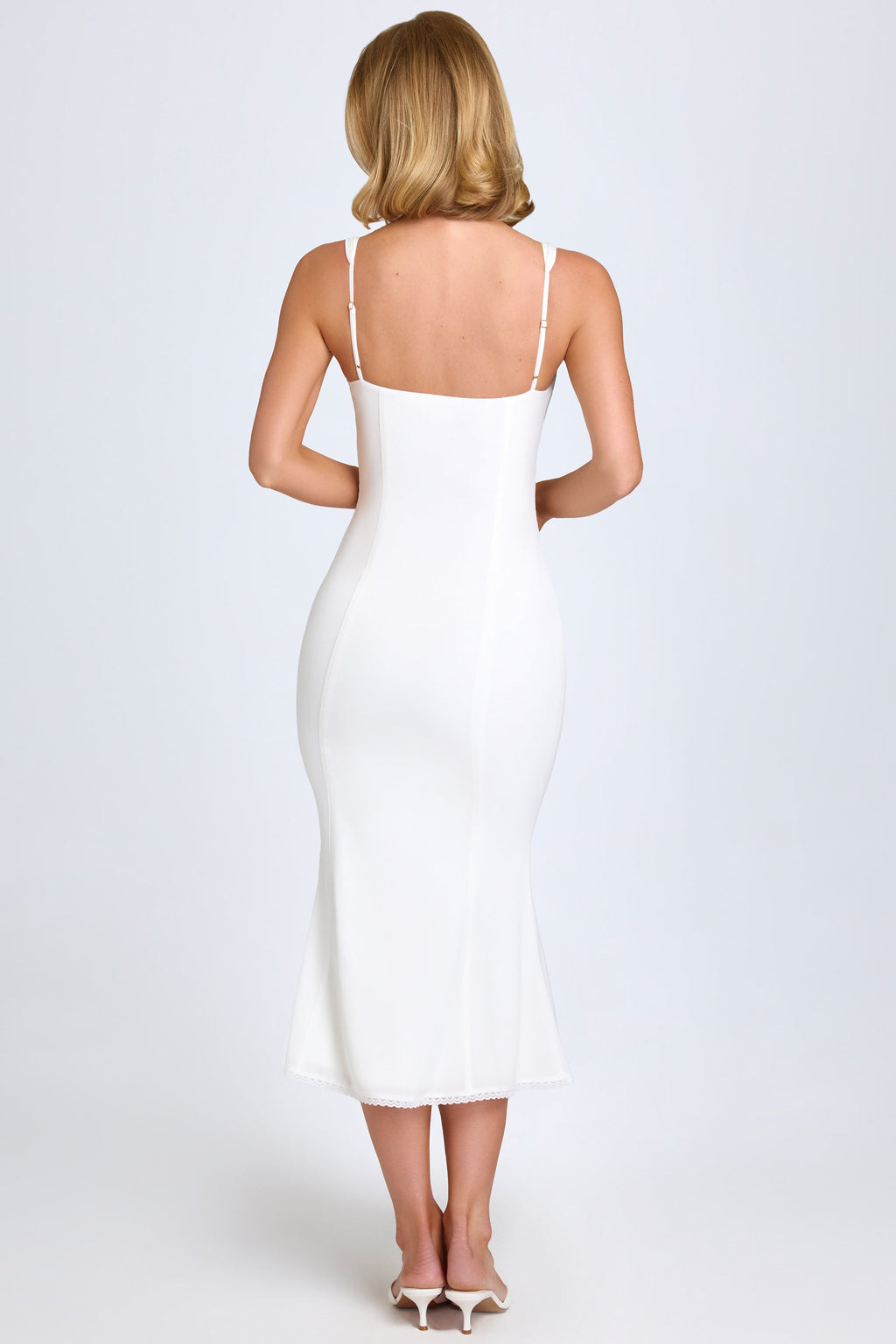 Chic Lace-Trim Midaxi Dress in White