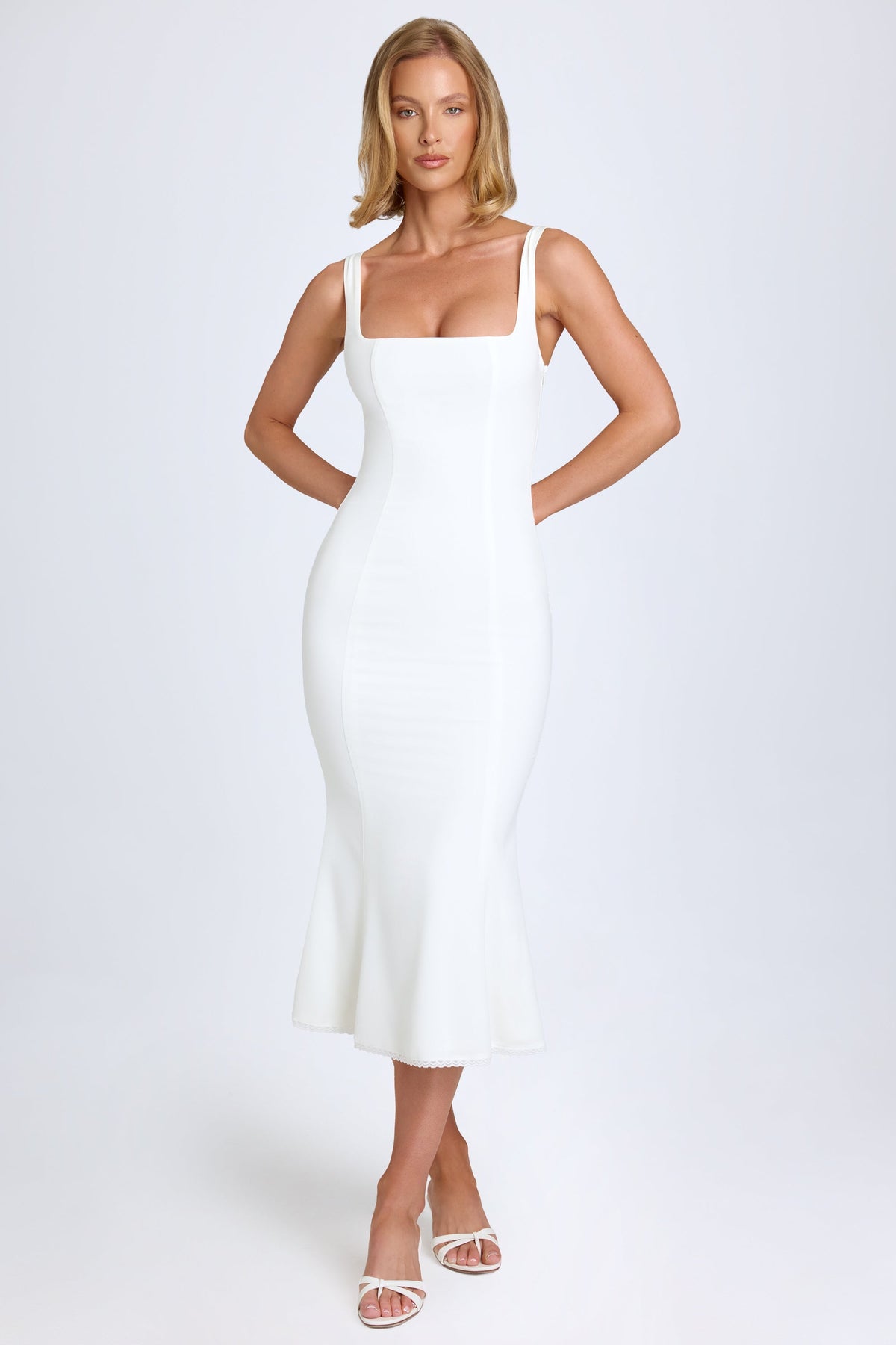 Chic Lace-Trim Midaxi Dress in White