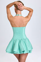 Chic Ruched Halterneck Mini Dress in Sea Green