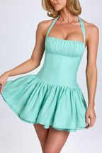 Chic Ruched Halterneck Mini Dress in Sea Green