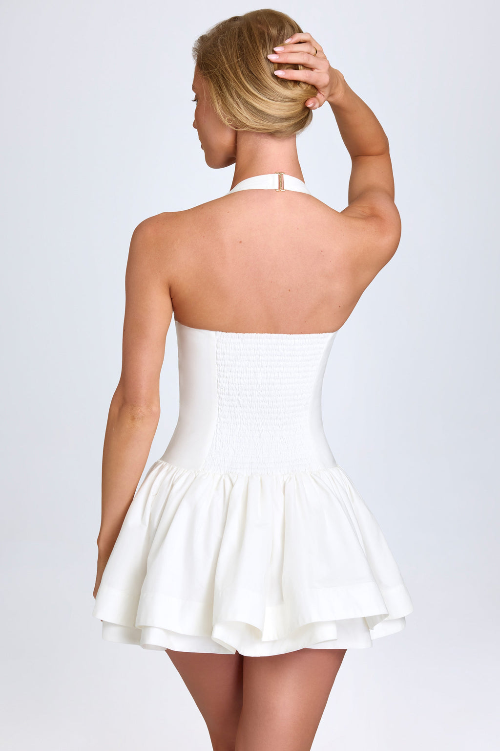 Chic Ruched Halterneck Mini Dress in White