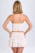 Chic Ruffled Shirred Low-Rise Micro Mini Skirt in Small Rose Print