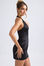 Chic Halterneck Structured Tulip Mini Dress in Black