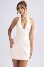 Chic Halterneck Structured Tulip Mini Dress in Ivory