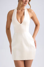 Chic Halterneck Structured Tulip Mini Dress in Ivory