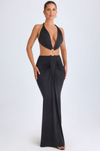 Chic Hardware Detail Cut-Out Halterneck Maxi Dress in Black