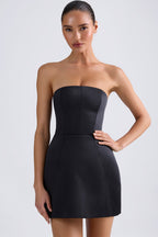 Chic Bandeau Structured Tulip Mini Dress in Black